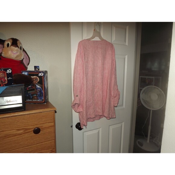 Appleseed's Linen Blend Pink Tunic Top Roll Tab Sleeve Size XL Coastal Beach - Picture 2 of 4